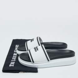 Pre Owned Alexander McQueen White/Black Rubber Logo Embossed Slide Sandals Size 39.5
