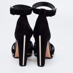 Alexander McQueen Black Suede Crystal Embellished Skull Ankle Strap Sandals Size 38