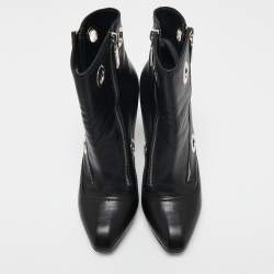 Pre Owned Alexander McQueen Black Leather Eyelet Detail Ankle Boots Size 40 