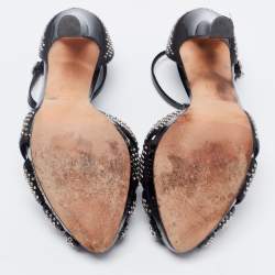 Alexander McQueen Black Studded Leather Peep-Toe T-Bar Platform Sandals Size 36