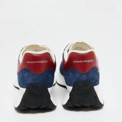 Pre Owned Alexander McQueen Navy Blue/Red Fabric, Leather and Suede Sprint Runner Low-Top Sneakers Size 37