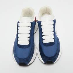 Pre Owned Alexander McQueen Navy Blue/Red Fabric, Leather and Suede Sprint Runner Low-Top Sneakers Size 37