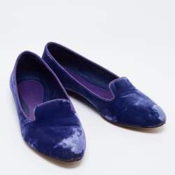 Pre Owned Alexander McQueen Purple/Blue Velvet Smoking Slippers Size 37