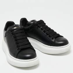 Pre Owned Alexander McQueen Black Leather Oversized Low-Top Sneakers Size 36