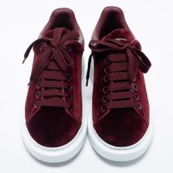 Pre Owned Alexander McQueen Burgundy Velvet And Snakeskin Oversized Low Top Sneakers Size 39.5