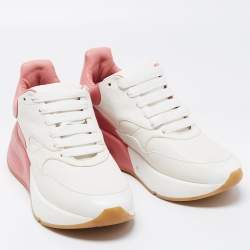 Pre Owned Alexander McQueen White/Pink Leather Oversized Runner Sneakers Size 39