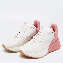 Pre Owned Alexander McQueen White/Pink Leather Oversized Runner Sneakers Size 39