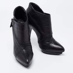 Pre Owned Alexander McQueen Black Leather Zipper Detail Ankle Booties Size 38