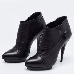 Pre Owned Alexander McQueen Black Leather Zipper Detail Ankle Booties Size 38