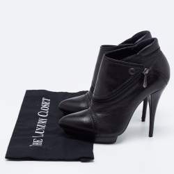 Pre Owned Alexander McQueen Black Leather Zipper Detail Ankle Booties Size 38