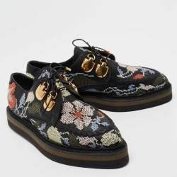 Pre Owned Alexander McQueen Multicolor Embroidered Leather Lace Up Derby Sneakers Size 39