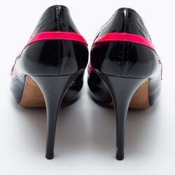Pre Owned Alexander McQueen Black/Pink Patent Leather Open Toe Platform Pumps Size 37