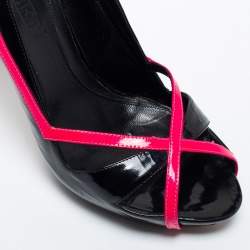 Pre Owned Alexander McQueen Black/Pink Patent Leather Open Toe Platform Pumps Size 37