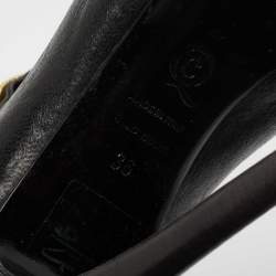 Pre Owned Alexander McQueen Black Leather Faithful Skull Peep Toe Booties Size 36