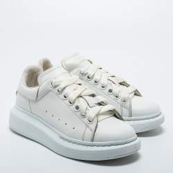 Pre Owned Alexander McQueen White Leather Lace Up Sneakers Size 36.5