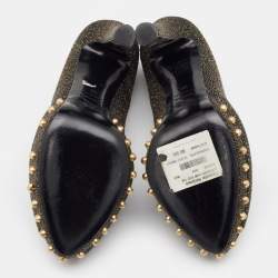 Pre Owned Alexander McQueen Black/Gold Textured Leather Skull Peep Toe Platform Pumps Size 39