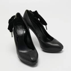 Pre Owned Alexander McQueen Black Leather Platform Pumps Size 36