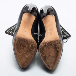Alexander McQueen Black Leather Eyelet Detail Platform Ankle Booties Size 36