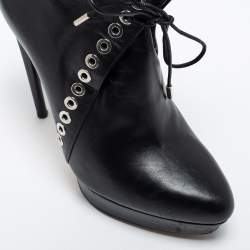 Alexander McQueen Black Leather Eyelet Detail Platform Ankle Booties Size 36