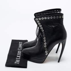 Alexander McQueen Black Leather Eyelet Detail Platform Ankle Booties Size 36