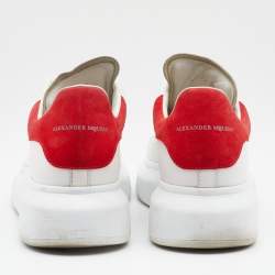 Alexander McQueen White/Red Leather and Suede Oversized Low Top Sneakers Size 38