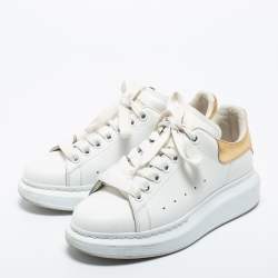 Pre Owned Alexander McQueen White/Gold Leather Oversized Sneakers Size 37