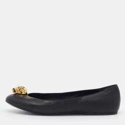 Pre Owned Alexander McQueen Black Leather Skull City Ballet Flats Size 36.5