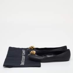 Pre Owned Alexander McQueen Black Leather Skull City Ballet Flats Size 36.5