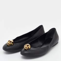 Pre Owned Alexander McQueen Black Leather Skull City Ballet Flats Size 36.5
