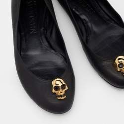 Pre Owned Alexander McQueen Black Leather Skull City Ballet Flats Size 36.5