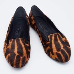Pre Owned Alexander McQueen Brown Leopard Print Calf Hair Smoking Slippers Size 37