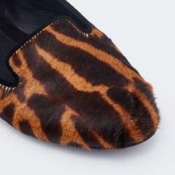 Pre Owned Alexander McQueen Brown Leopard Print Calf Hair Smoking Slippers Size 37