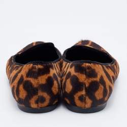 Pre Owned Alexander McQueen Brown Leopard Print Calf Hair Smoking Slippers Size 37