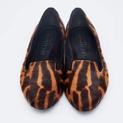 Pre Owned Alexander McQueen Brown Leopard Print Calf Hair Smoking Slippers Size 37