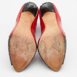 Alexander McQueen Red/Black Python and Leather Kimono Flower Booties Size 38.5