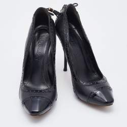 Alexander McQueen Black Brogue Leather Platform Pumps Size 38