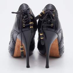 Alexander McQueen Black Brogue Leather Platform Pumps Size 38