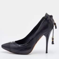 Alexander McQueen Black Brogue Leather Platform Pumps Size 38