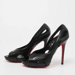 Pre Owned Alexander McQueen Black Leather Peep Toe Pumps Size 39