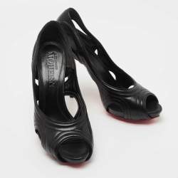 Pre Owned Alexander McQueen Black Leather Peep Toe Pumps Size 39