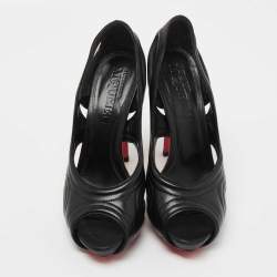 Pre Owned Alexander McQueen Black Leather Peep Toe Pumps Size 39