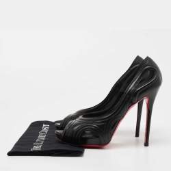 Pre Owned Alexander McQueen Black Leather Peep Toe Pumps Size 39