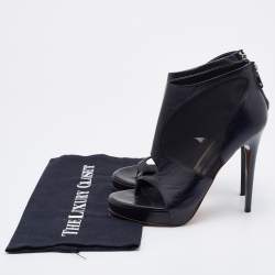 Pre Owned Alexander McQueen Black Leather and Mesh Toe Ring Booties Size 37