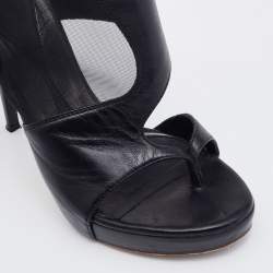 Pre Owned Alexander McQueen Black Leather and Mesh Toe Ring Booties Size 37