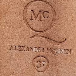 Pre Owned Alexander McQueen Black Leather and Mesh Toe Ring Booties Size 37