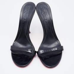 Pre Owned Alexander McQueen Black Patent Leather Slide Sandals Size 37.5