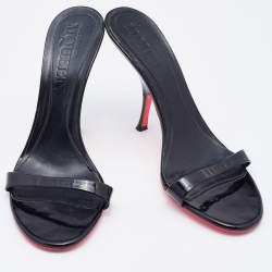 Pre Owned Alexander McQueen Black Patent Leather Slide Sandals Size 37.5