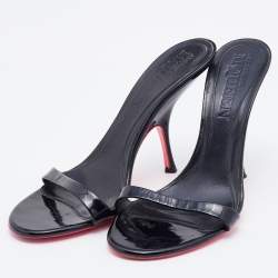 Pre Owned Alexander McQueen Black Patent Leather Slide Sandals Size 37.5
