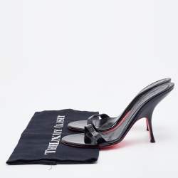 Pre Owned Alexander McQueen Black Patent Leather Slide Sandals Size 37.5