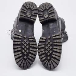 Pre Owned Alexander McQueen Black Leather Metal Bar Studded Biker Ankle Boots Size 38.5